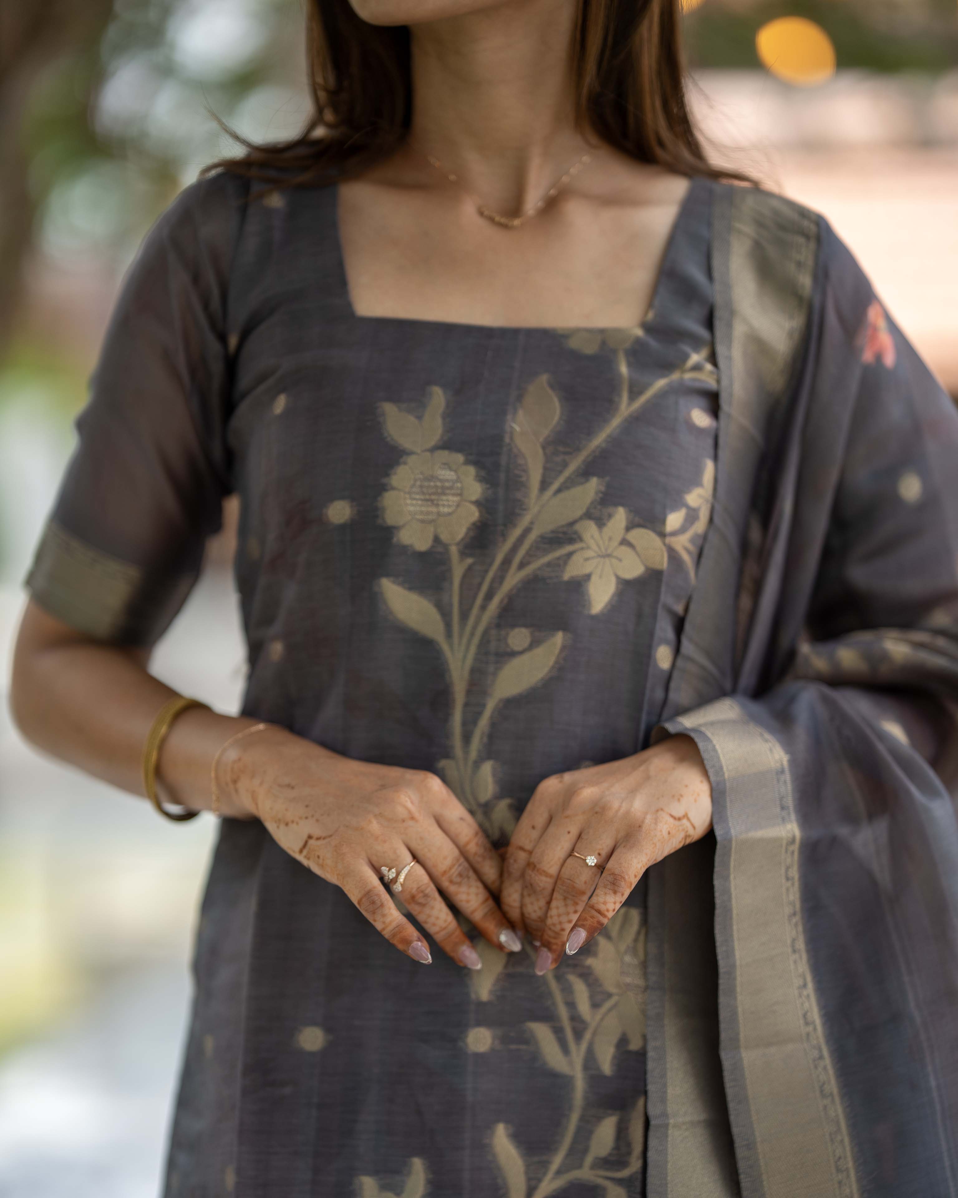 Charcoal Grey Floral Printed 3-Piece Set
