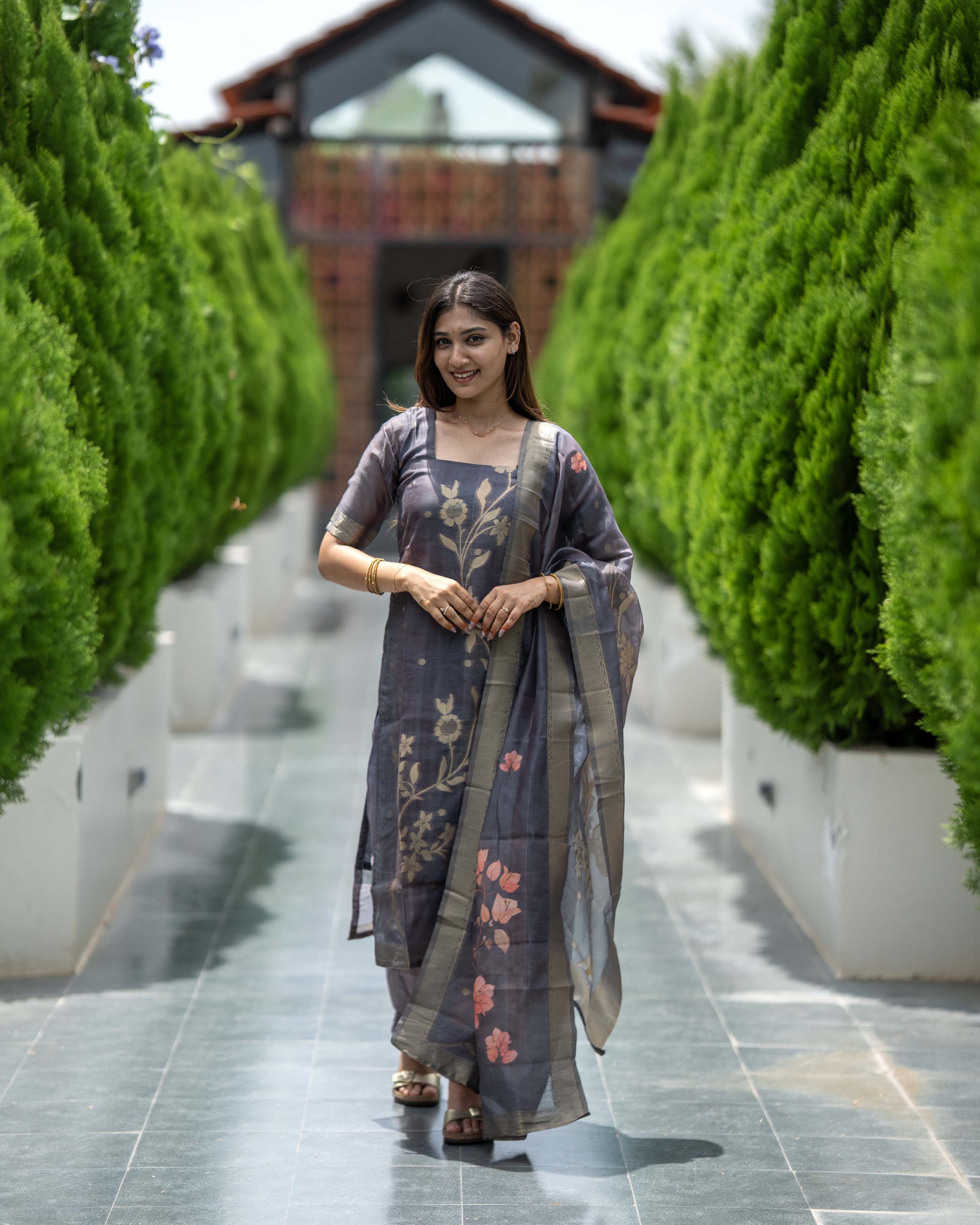 Charcoal Grey Floral Printed 3-Piece Set