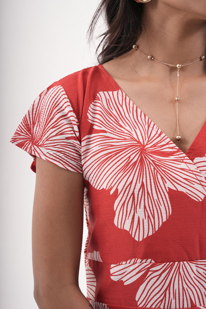 Red With White Flower Dress