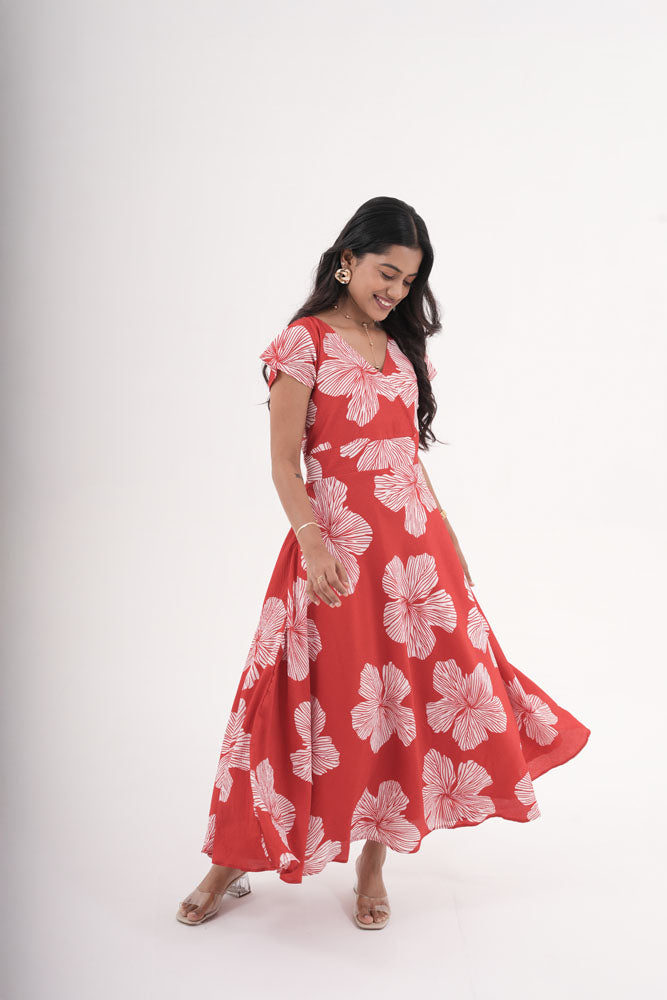Red With White Flower Dress