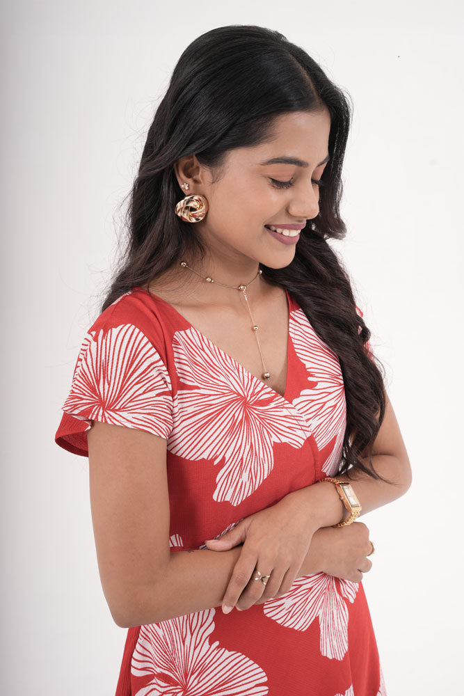 Red With White Flower Dress