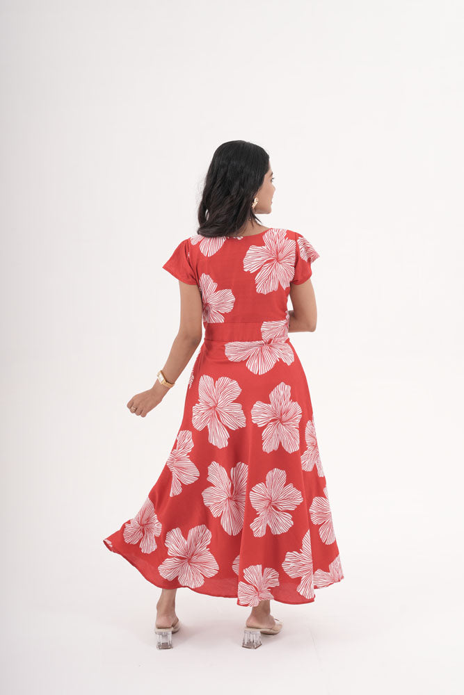 Red With White Flower Dress