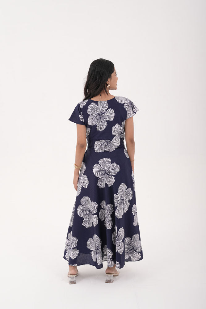 Navy Blue With White Flower Dress