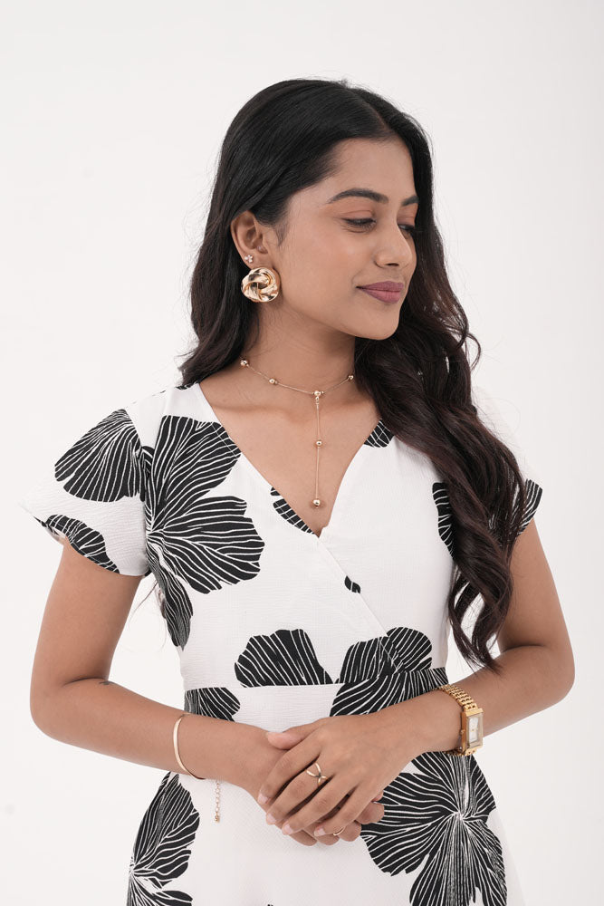White With Black Flower Dress