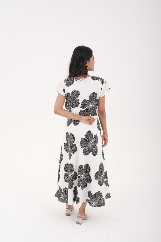 White With Black Flower Dress