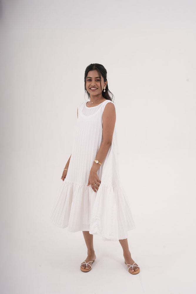 White Grid Sleeveless Dress