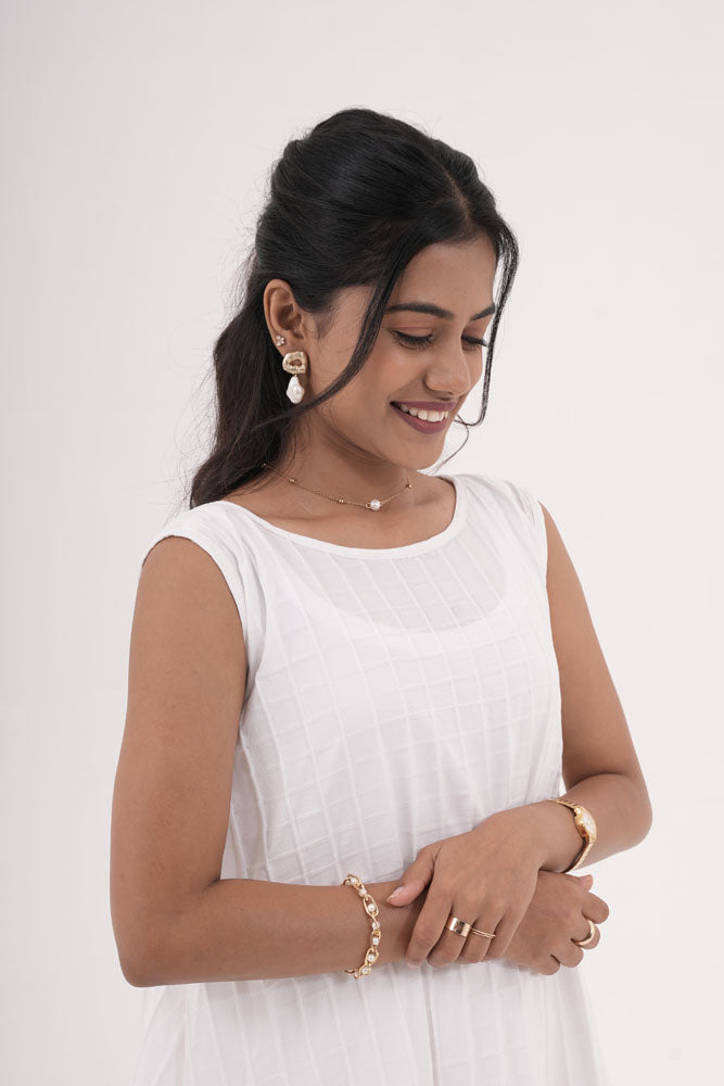 White Grid Sleeveless Dress