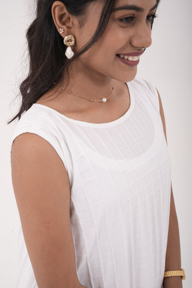 White Grid Sleeveless Dress