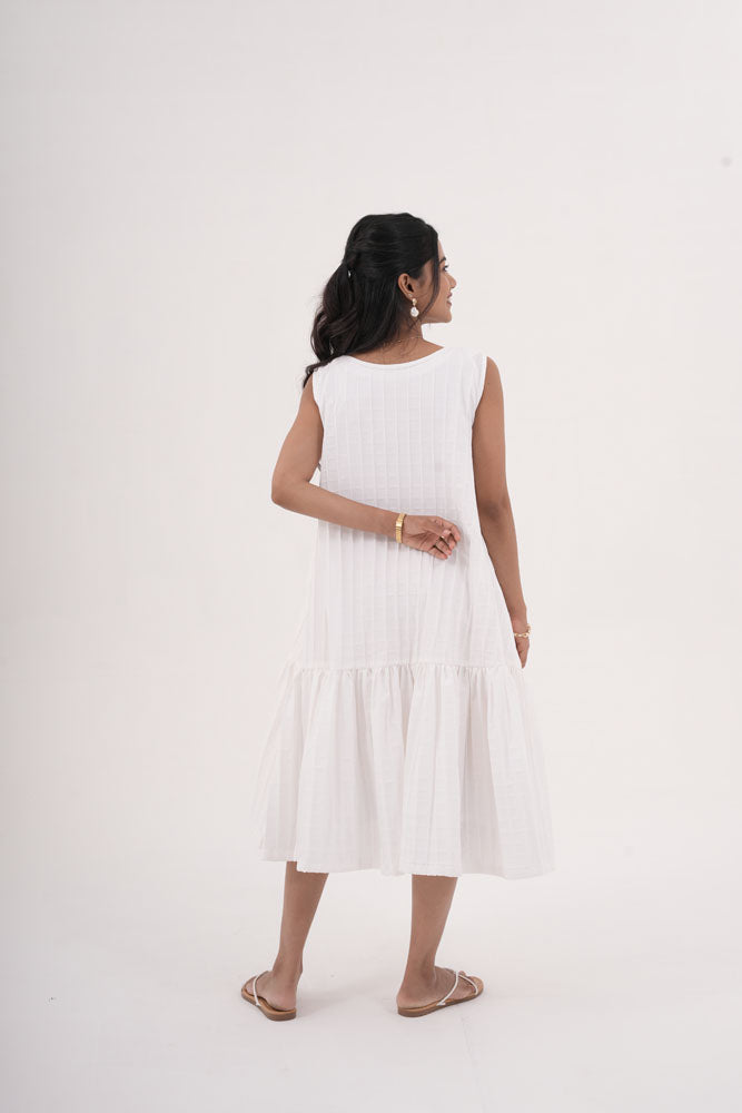 White Grid Sleeveless Dress
