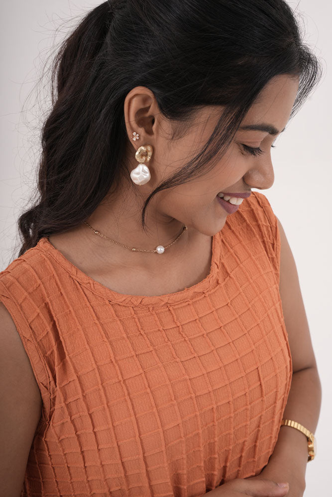 Orange Grid Sleeveless Dress