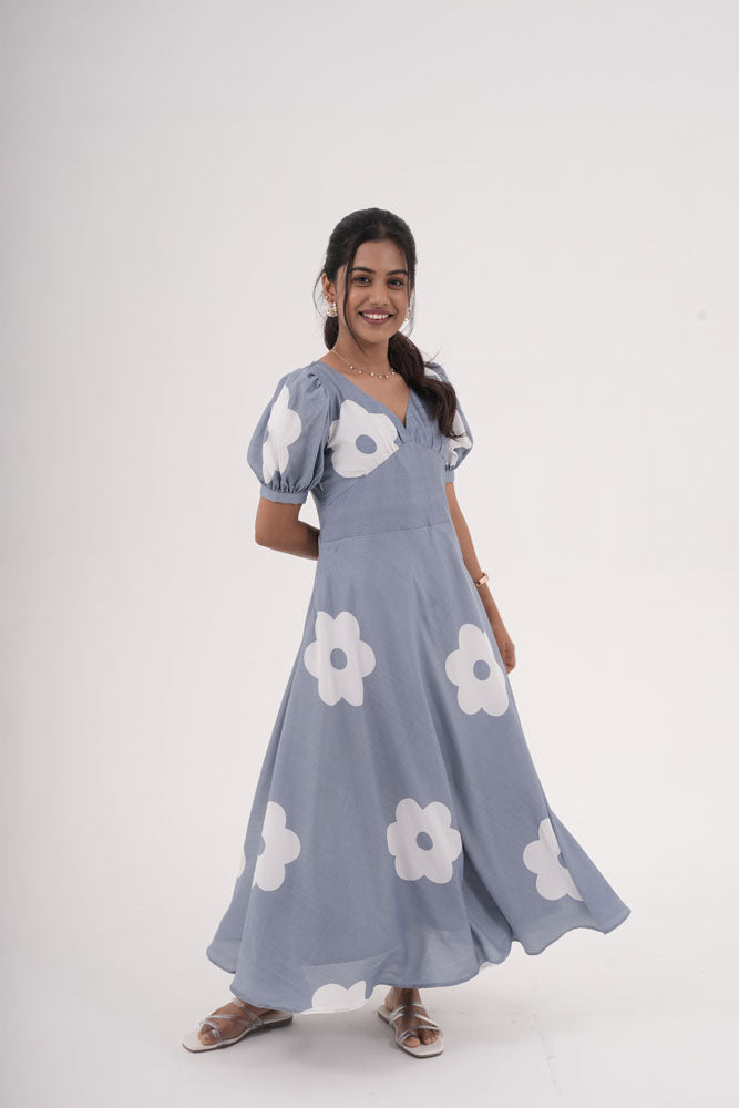 Blue With White Floral Dress