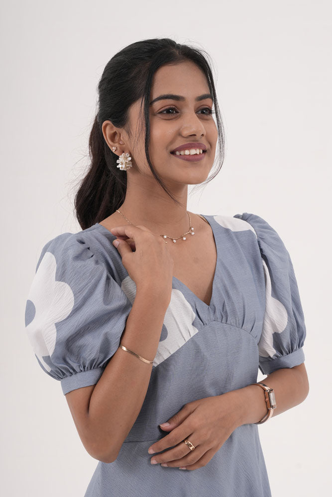 Blue With White Floral Dress