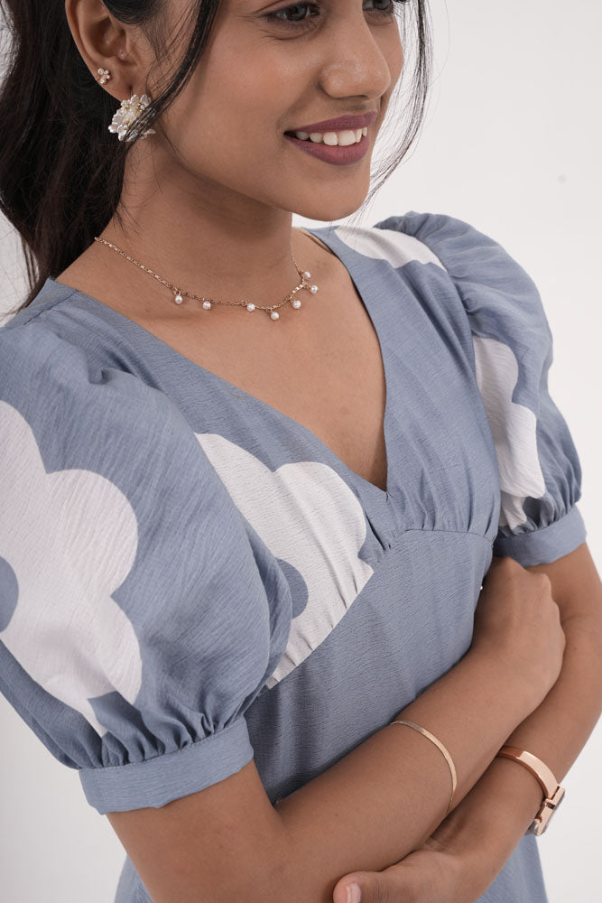 Blue With White Floral Dress