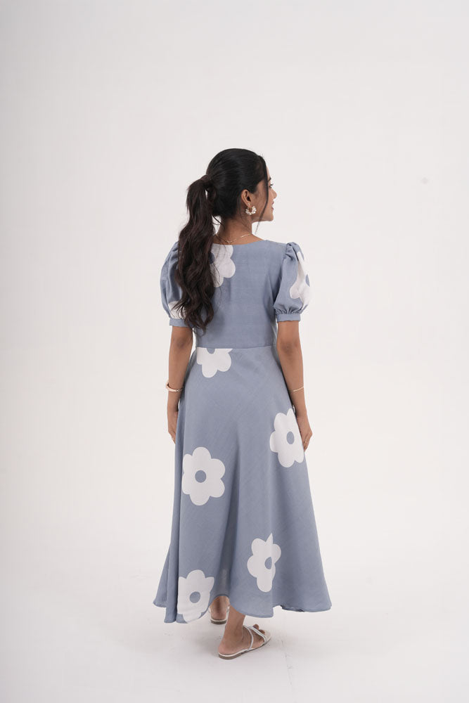 Blue With White Floral Dress