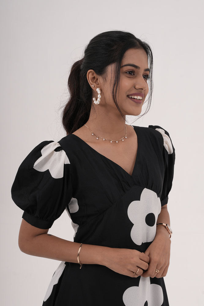 Black With White Floral Dress