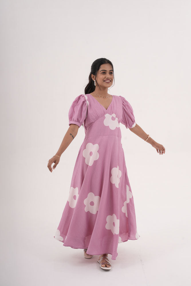 Pink With White Floral Dress