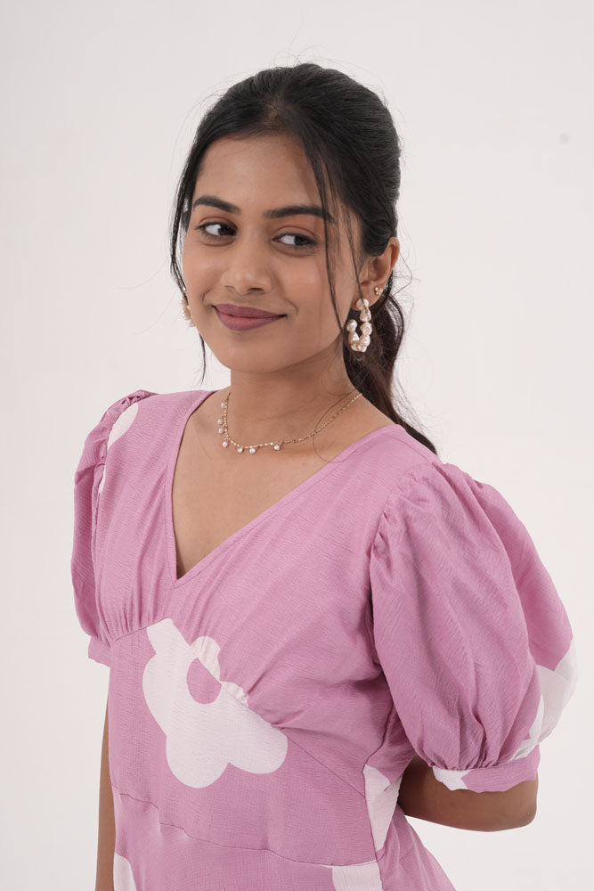 Pink With White Floral Dress