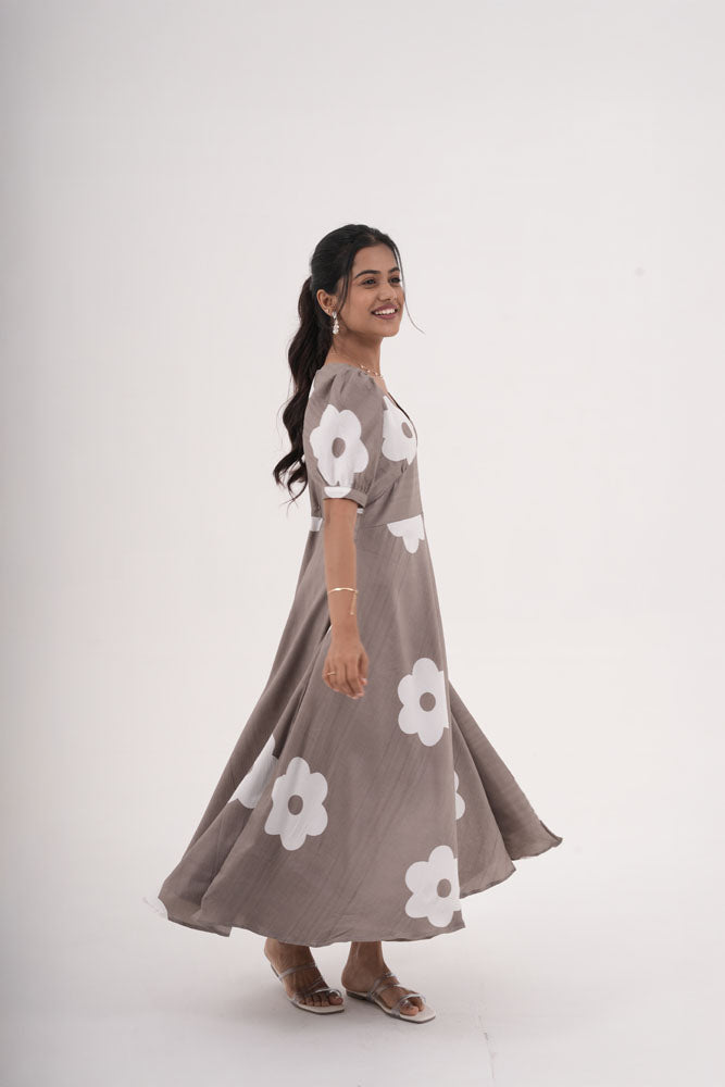 Grey With White Floral Dress