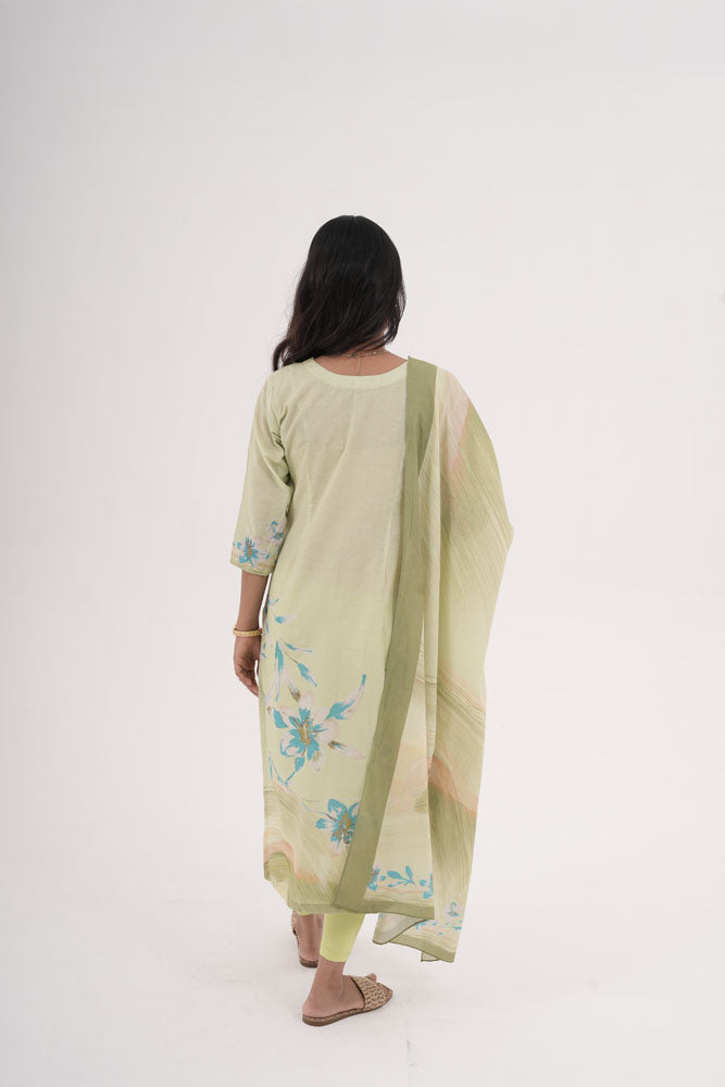 Mint Green Floral Kurti Set with Dupatta