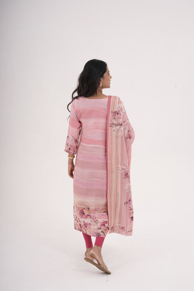 Pink Floral Printed Kurti Set with Dupatta