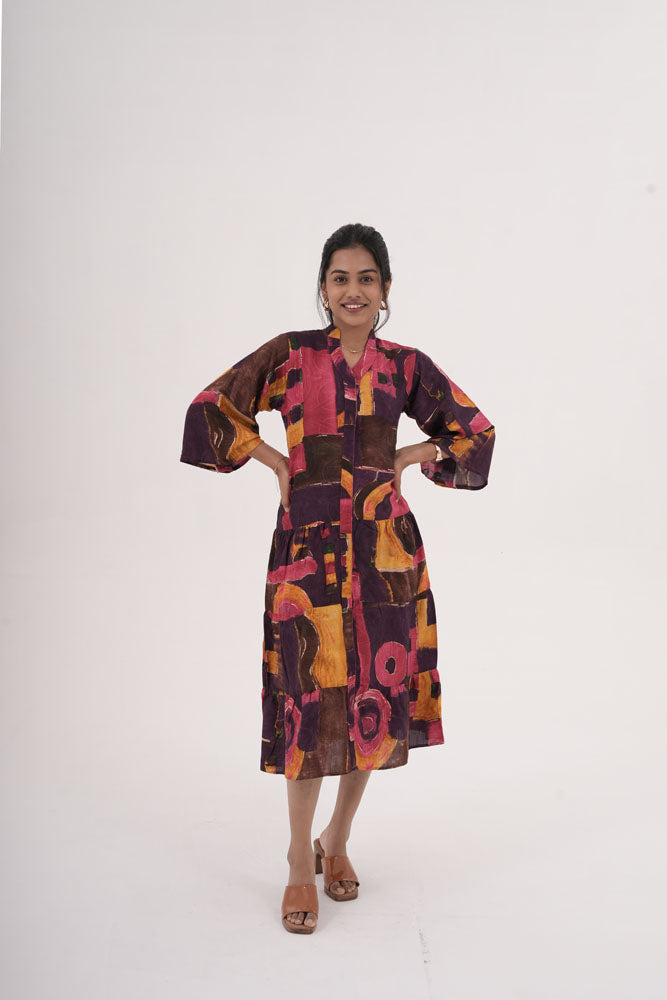 Plum Abstract Shirt Midi Dress