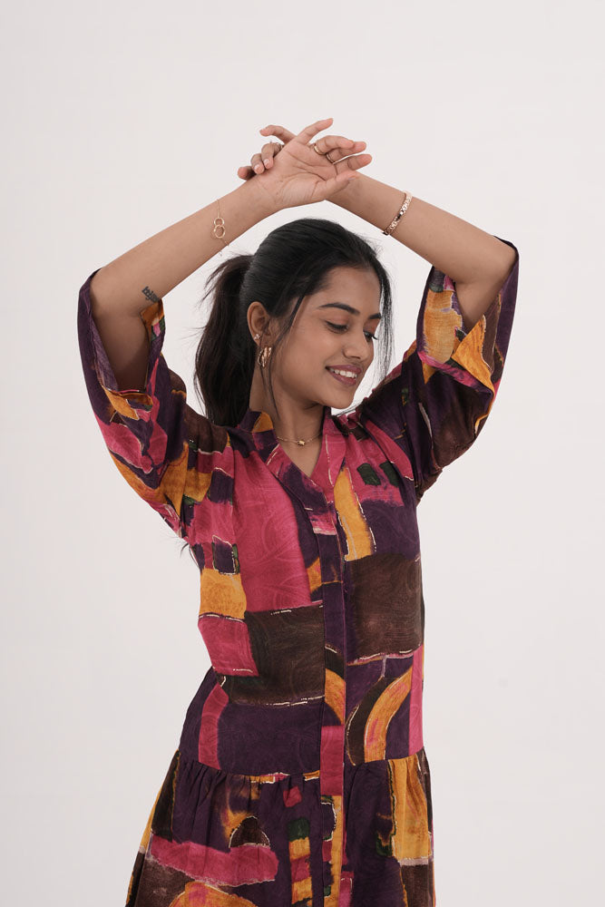 Plum Abstract Shirt Midi Dress