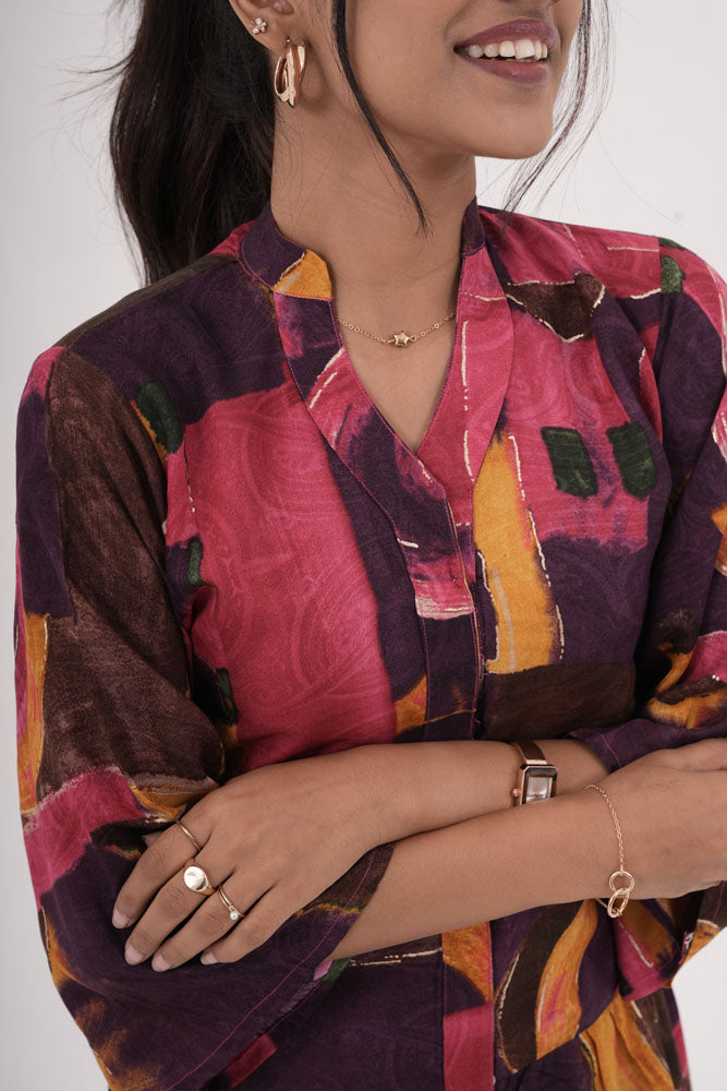 Plum Abstract Shirt Midi Dress