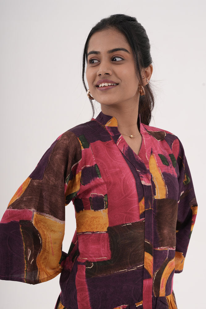 Plum Abstract Shirt Midi Dress