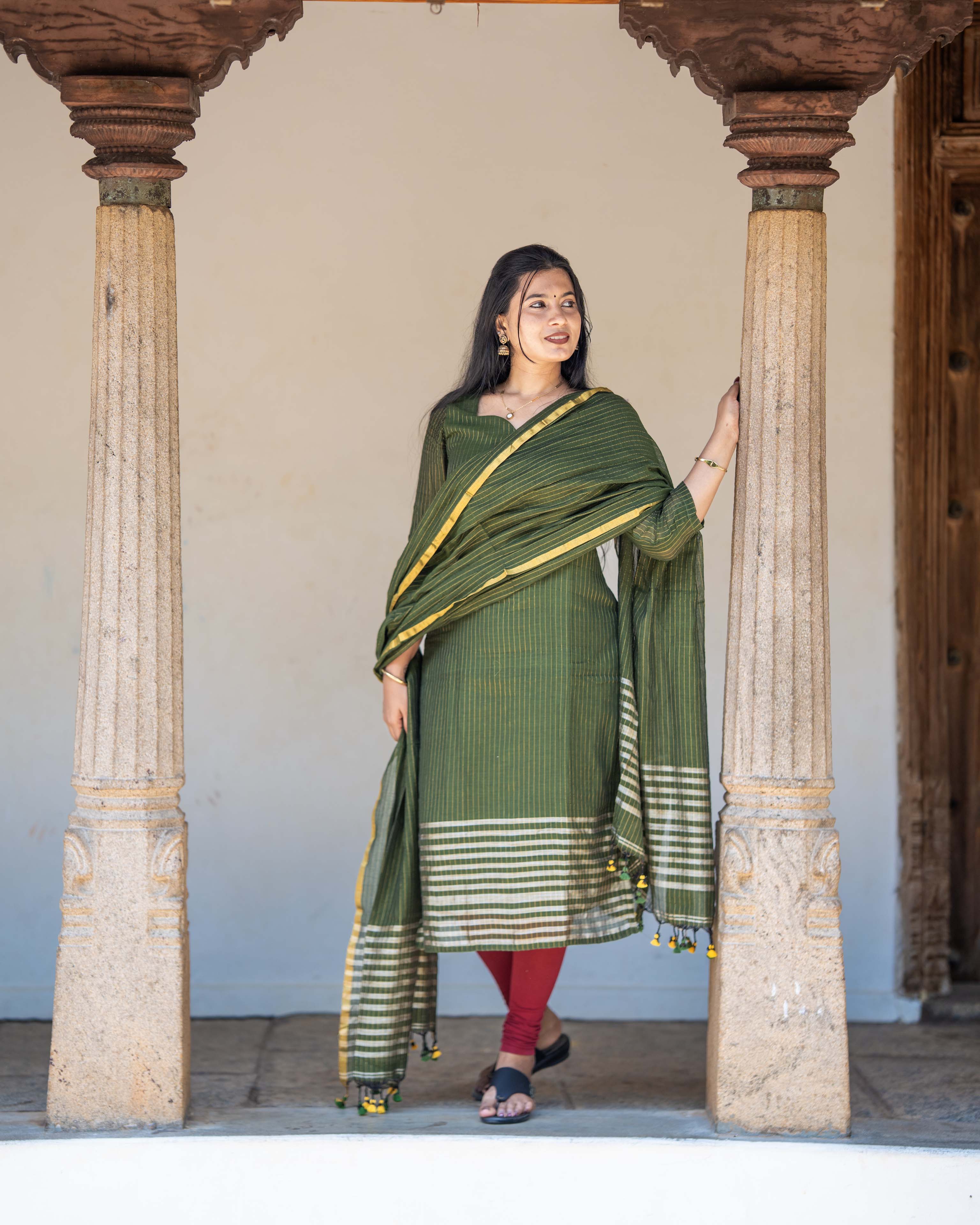 Forest Green Striped Straight 3piece set