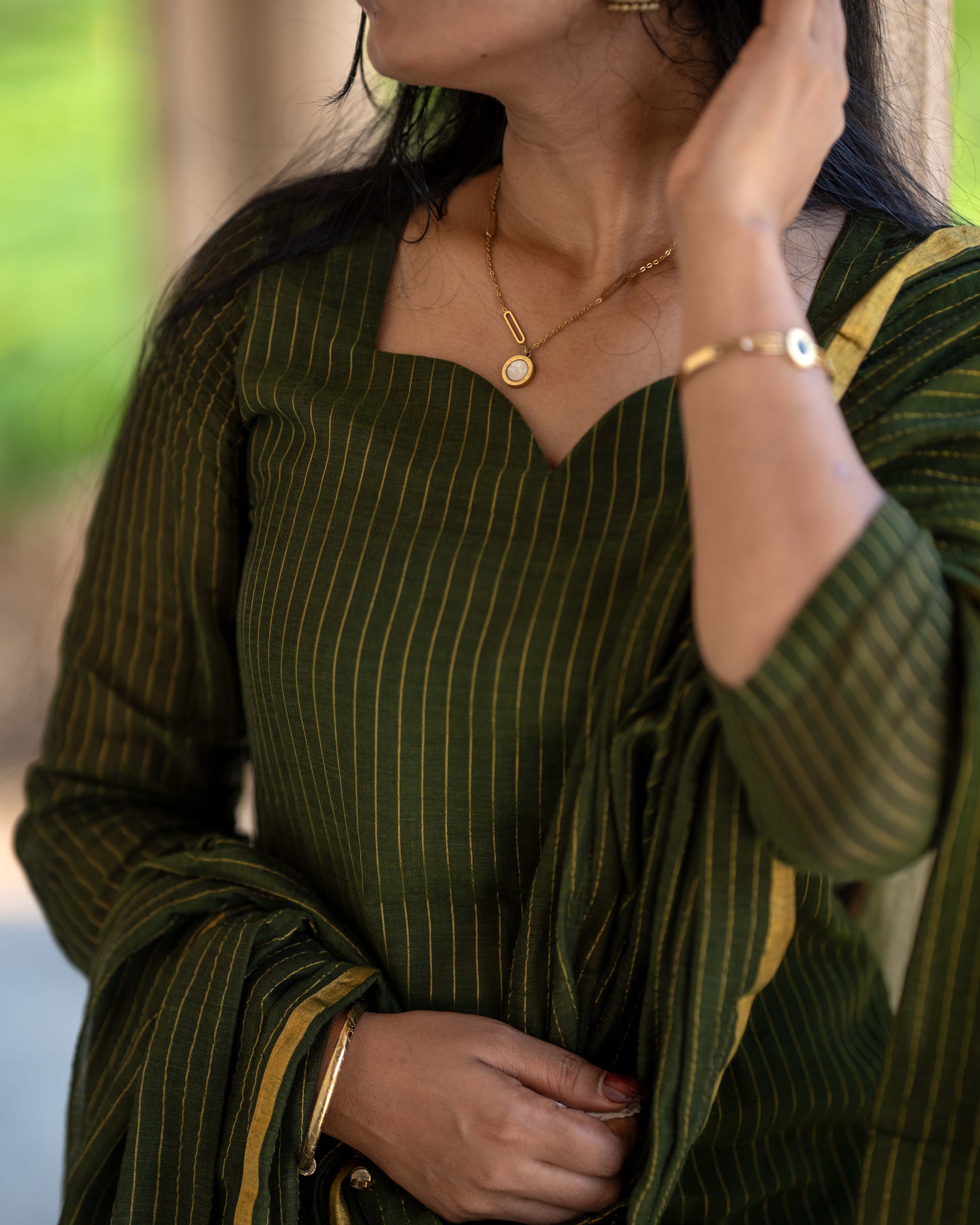 Forest Green Striped Straight 3piece set