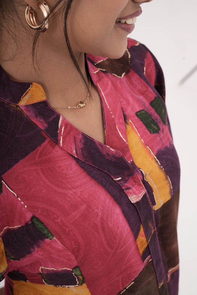 Plum Abstract Shirt Midi Dress