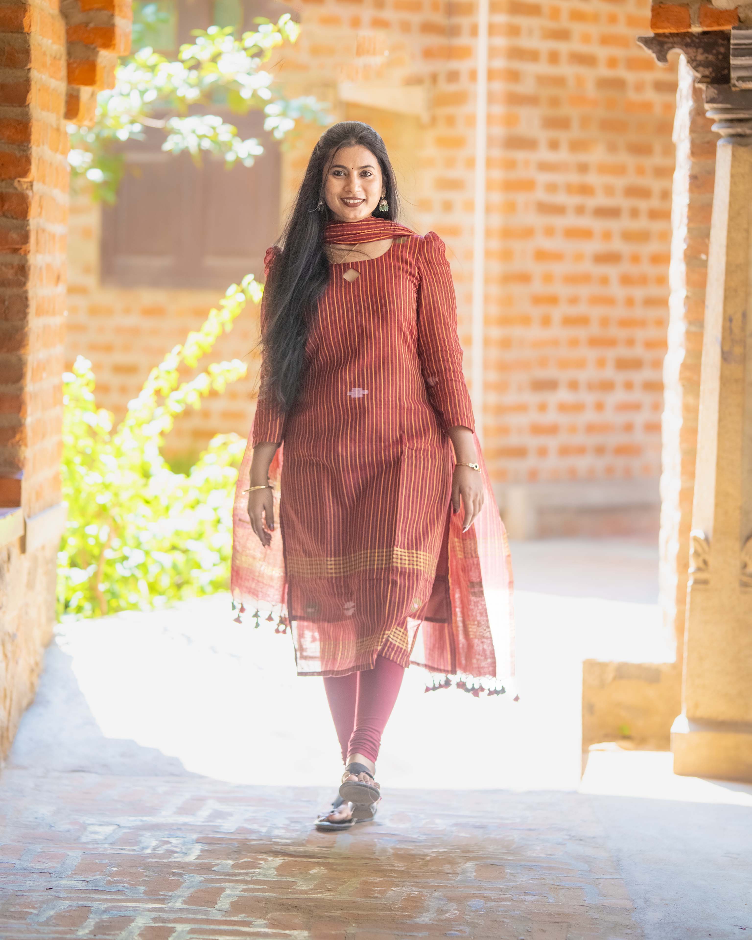 Wine Red Striped Straight 3piece set