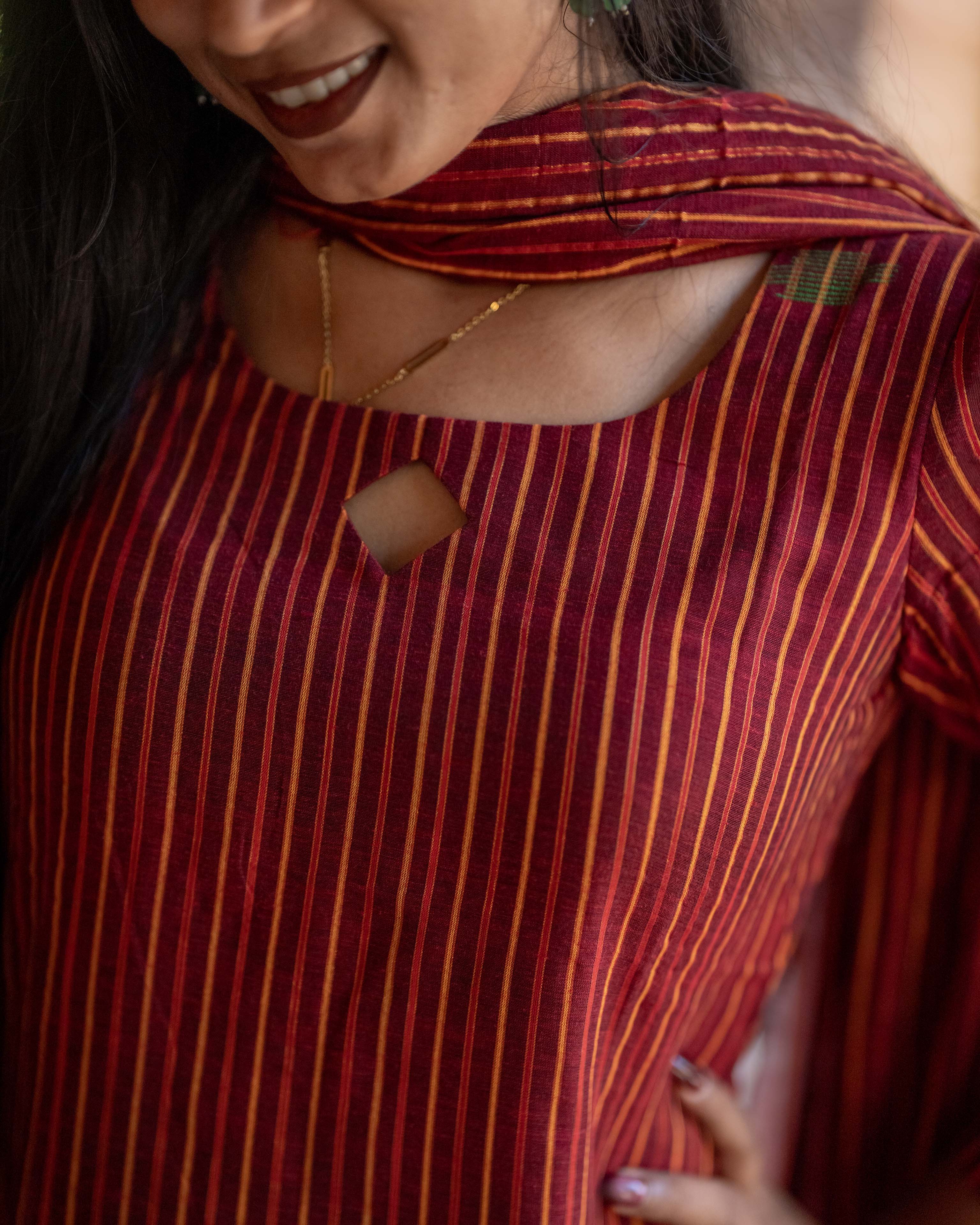 Wine Red Striped Straight 3piece set