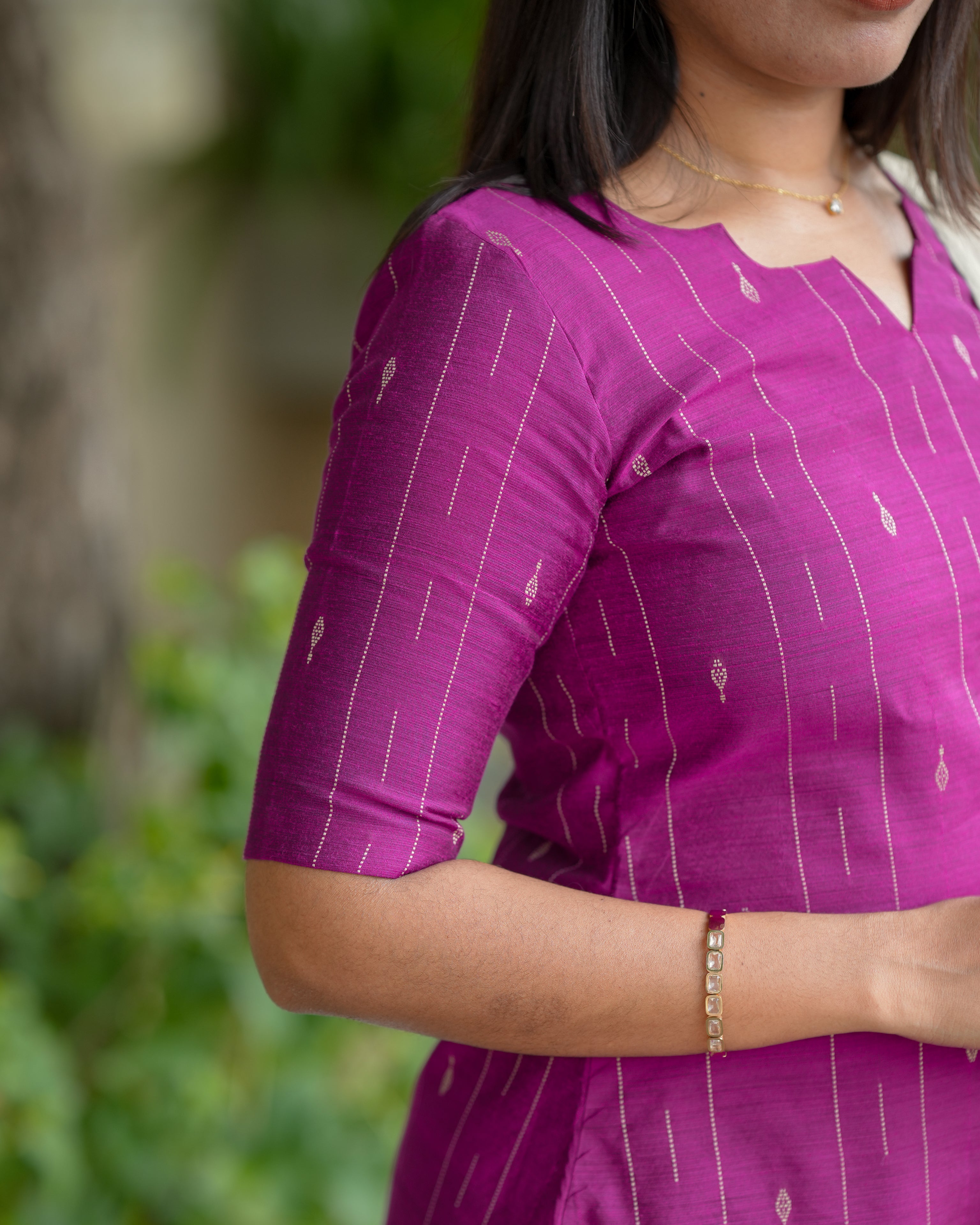 Purple Cotton Kurta Set with Beige Woven Dupatta for Women