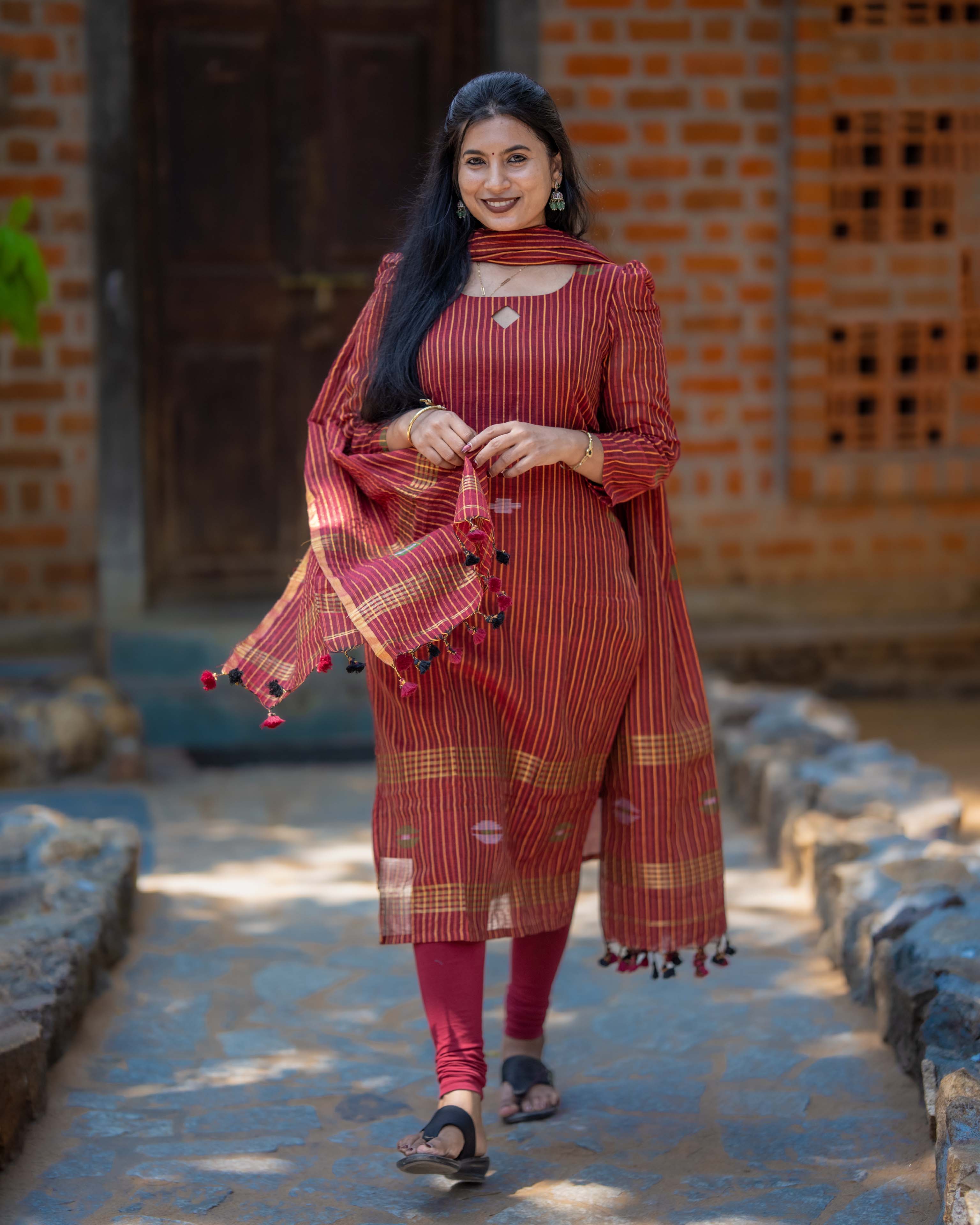 Wine Red Striped Straight 3piece set