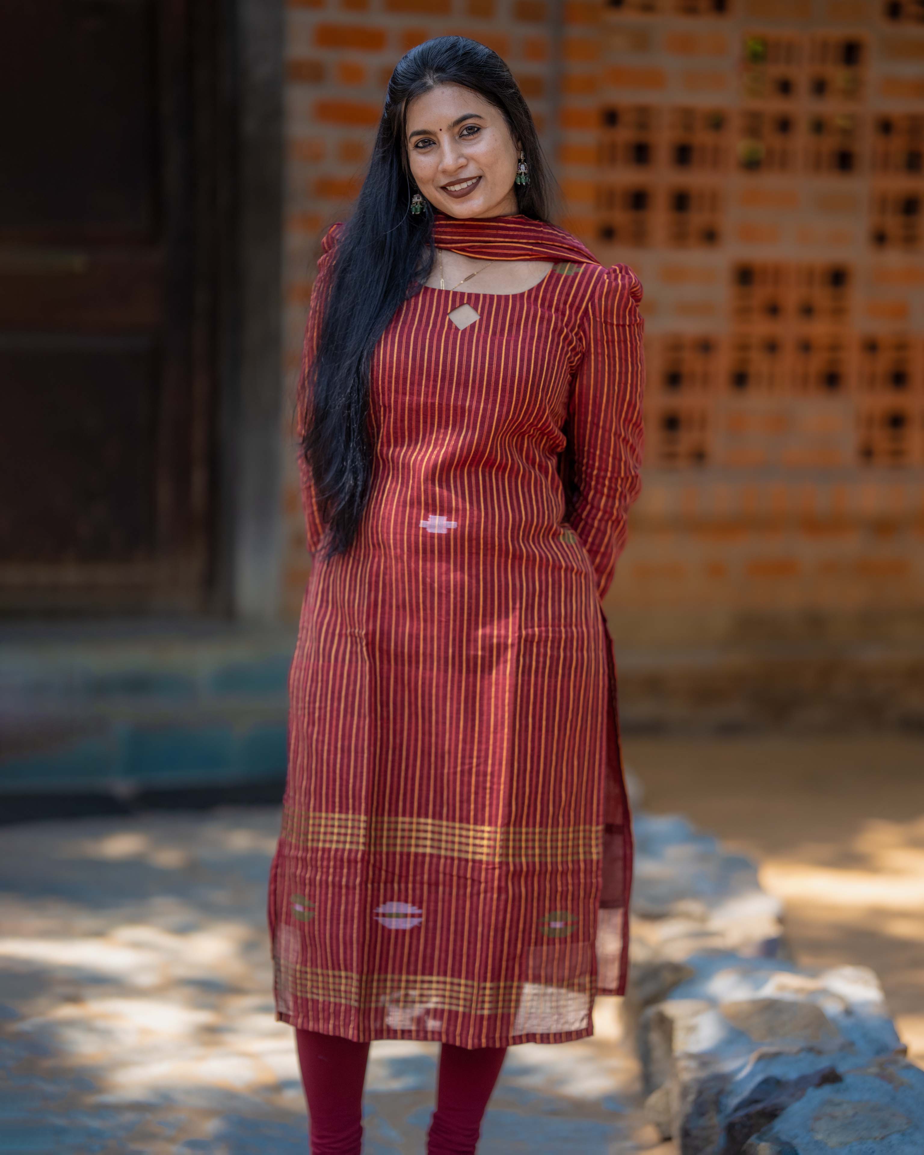 Wine Red Striped Straight 3piece set