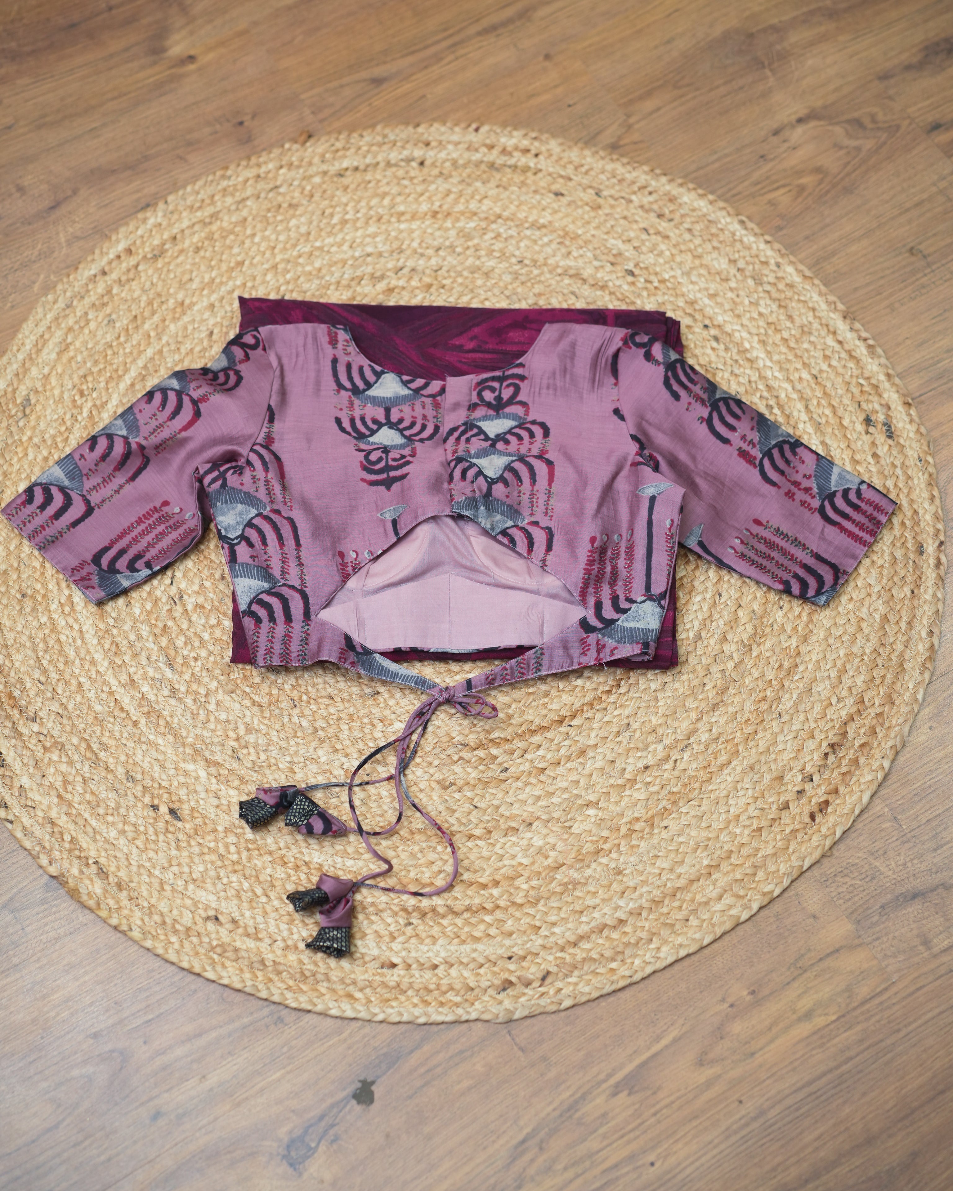 Maroon Saree with Mauve Printed Blouse