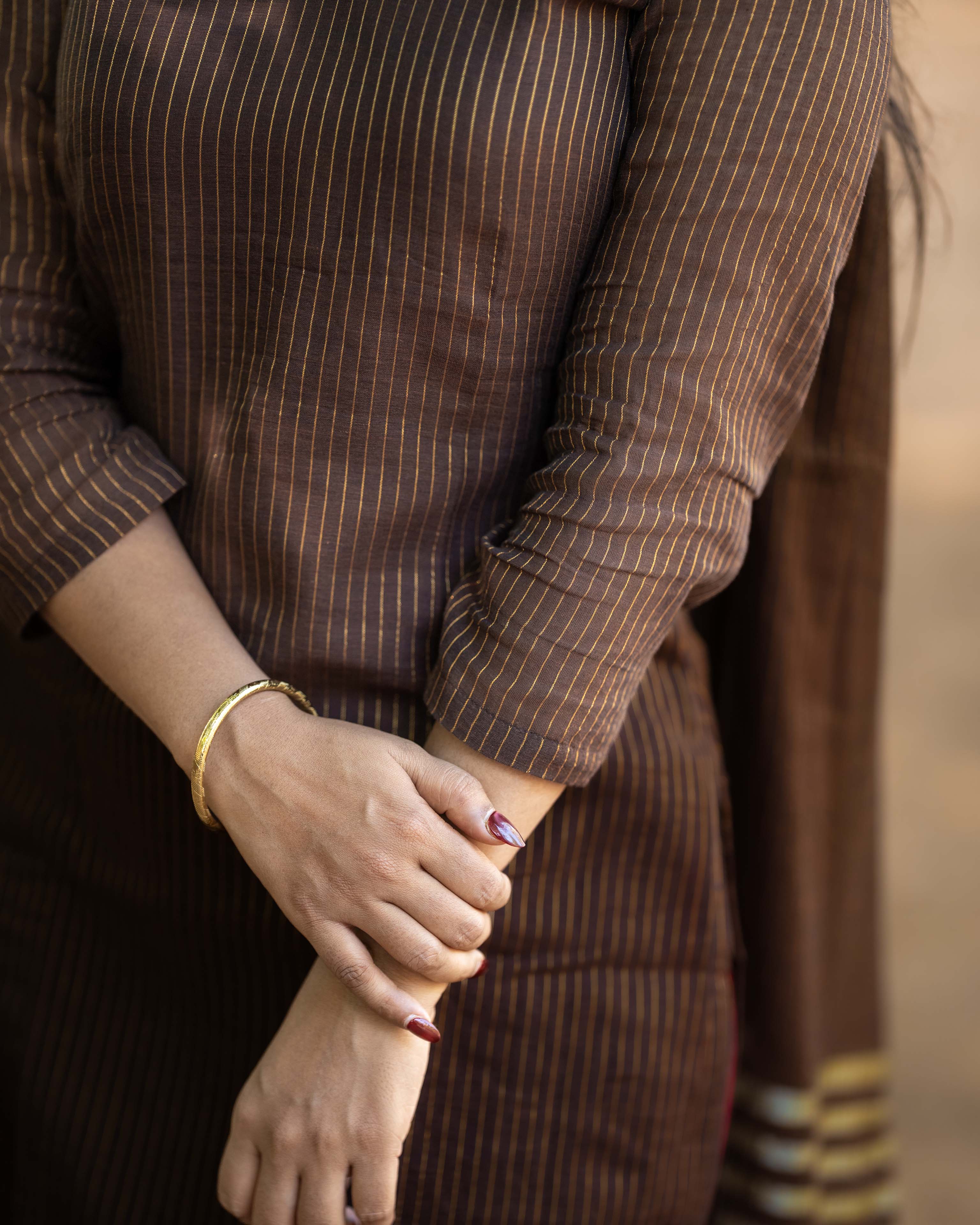 Coffee Brown and Mustard Striped Straight 3piece set