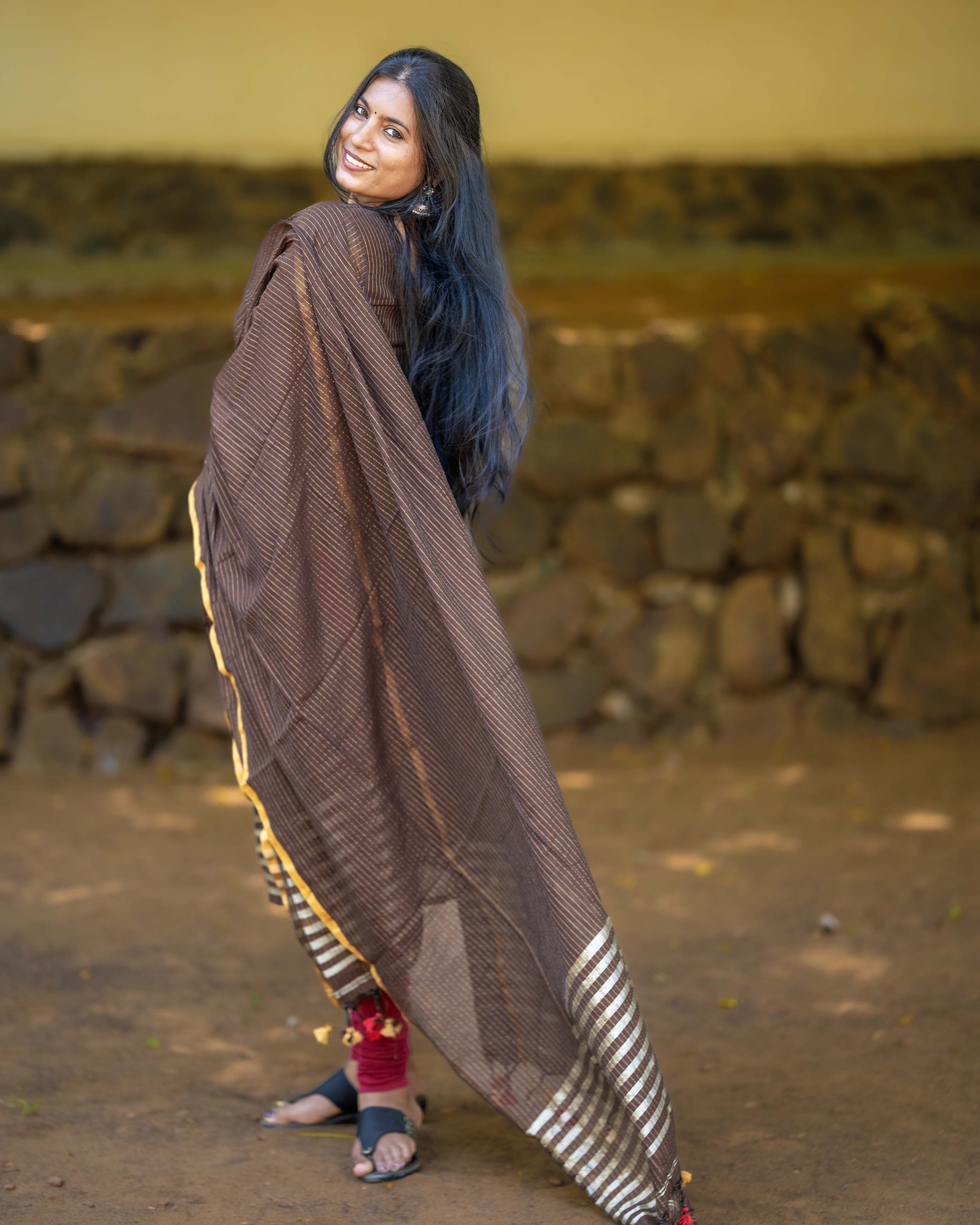 Coffee Brown and Mustard Striped Straight 3piece set