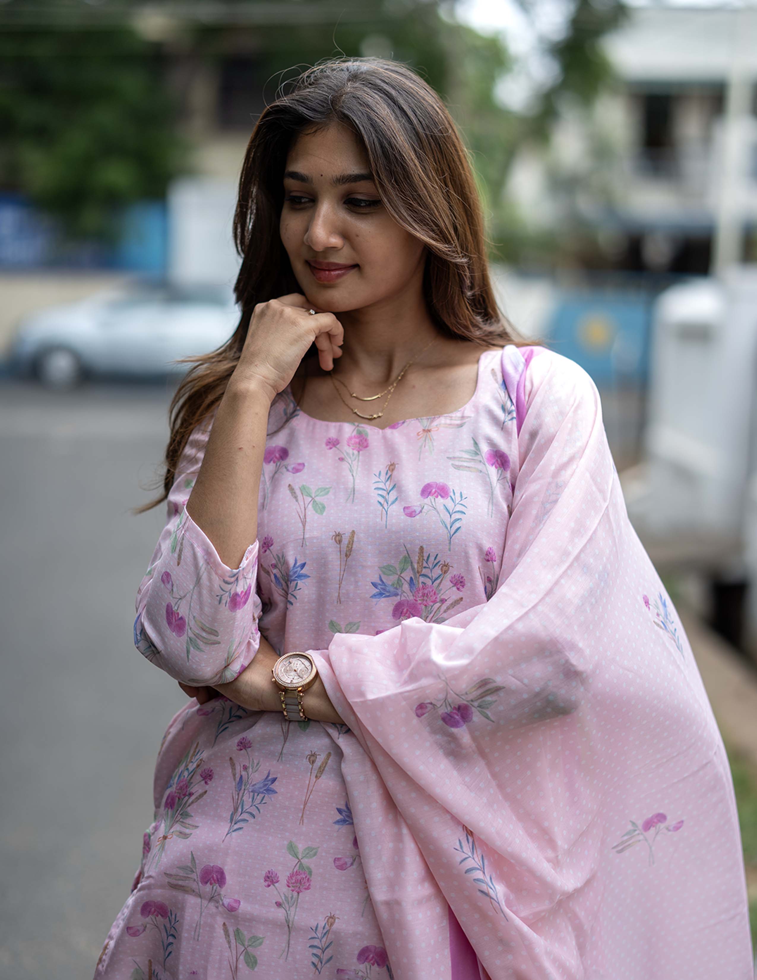 Blush Pink Floral Printed 3 Piece Salwar Set