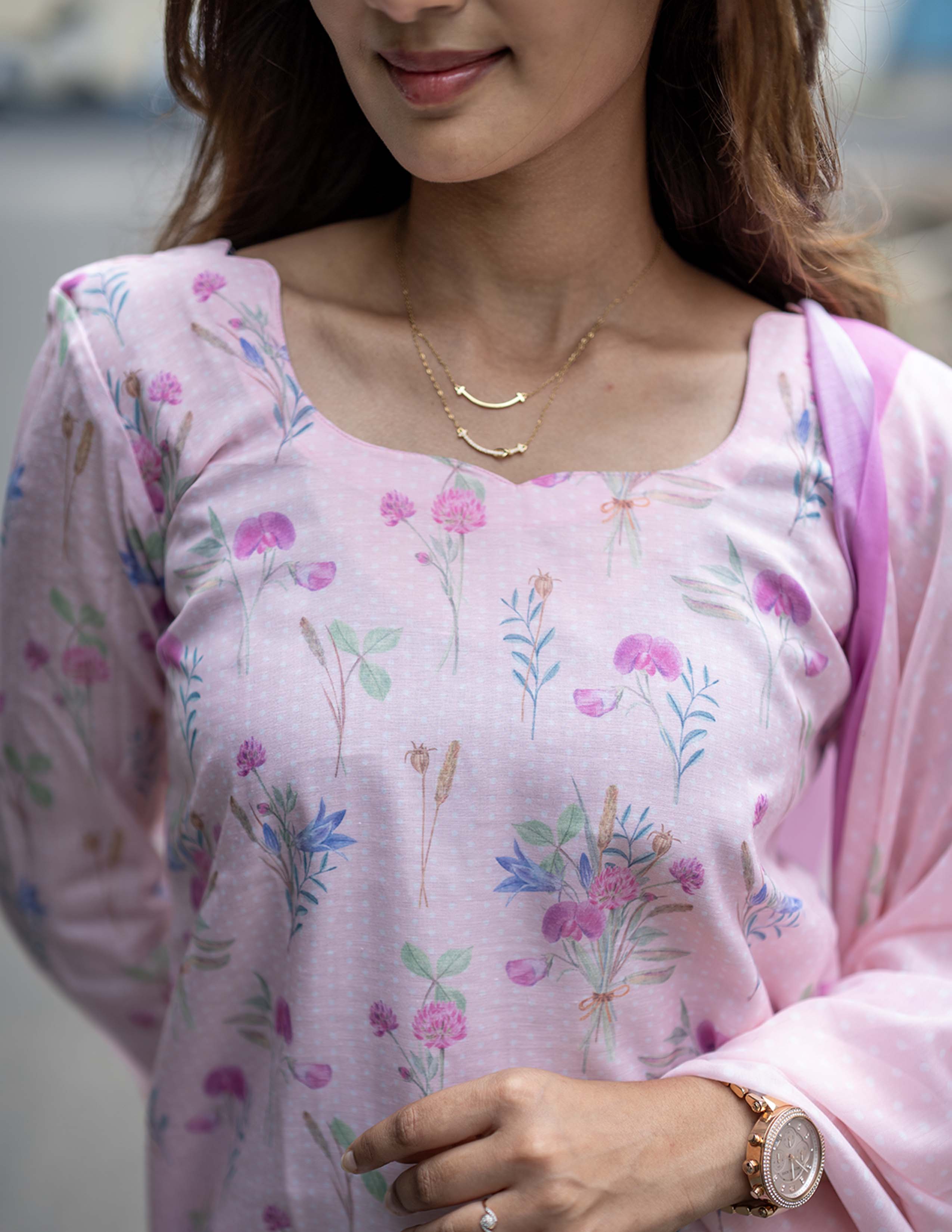 Blush Pink Floral Printed 3 Piece Salwar Set