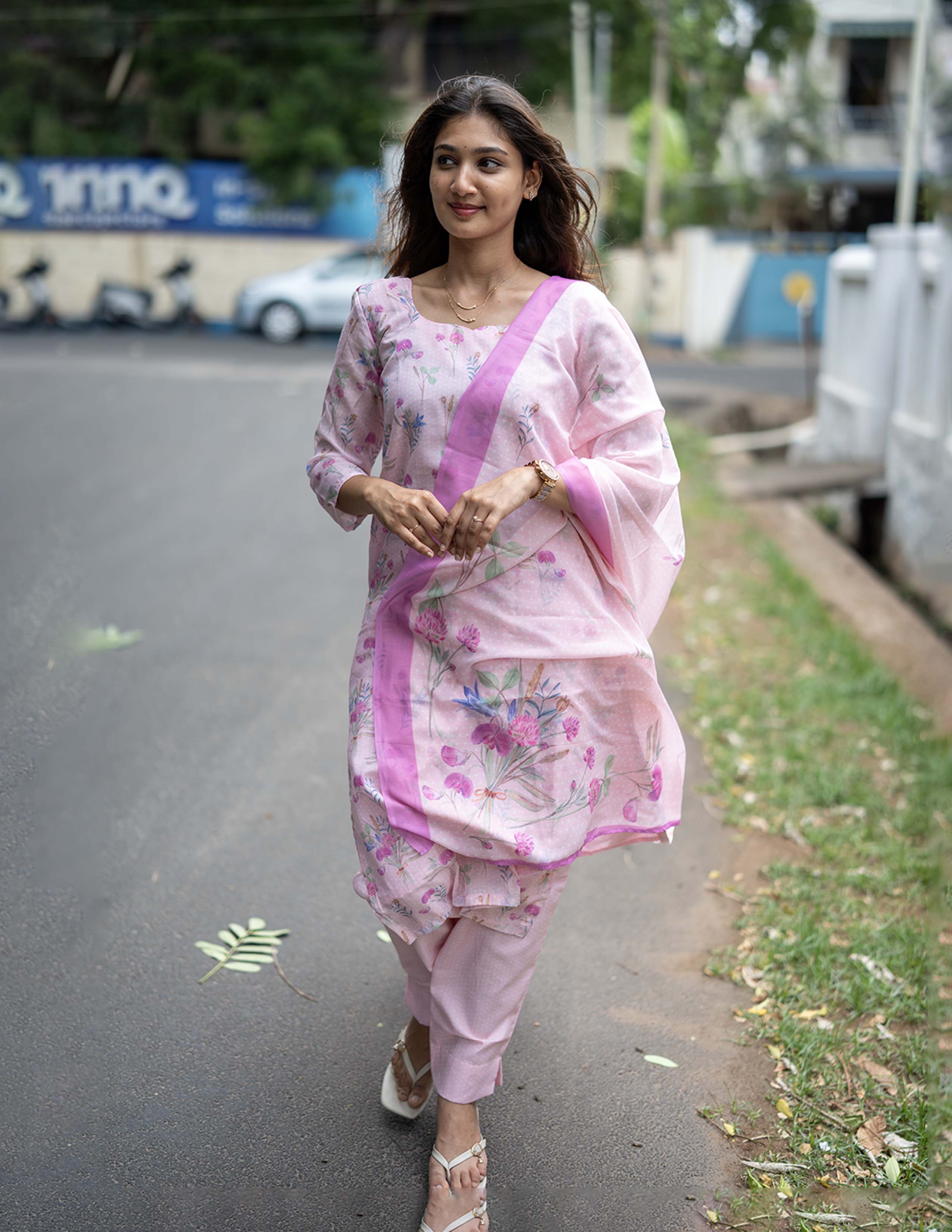 Blush Pink Floral Printed 3 Piece Salwar Set