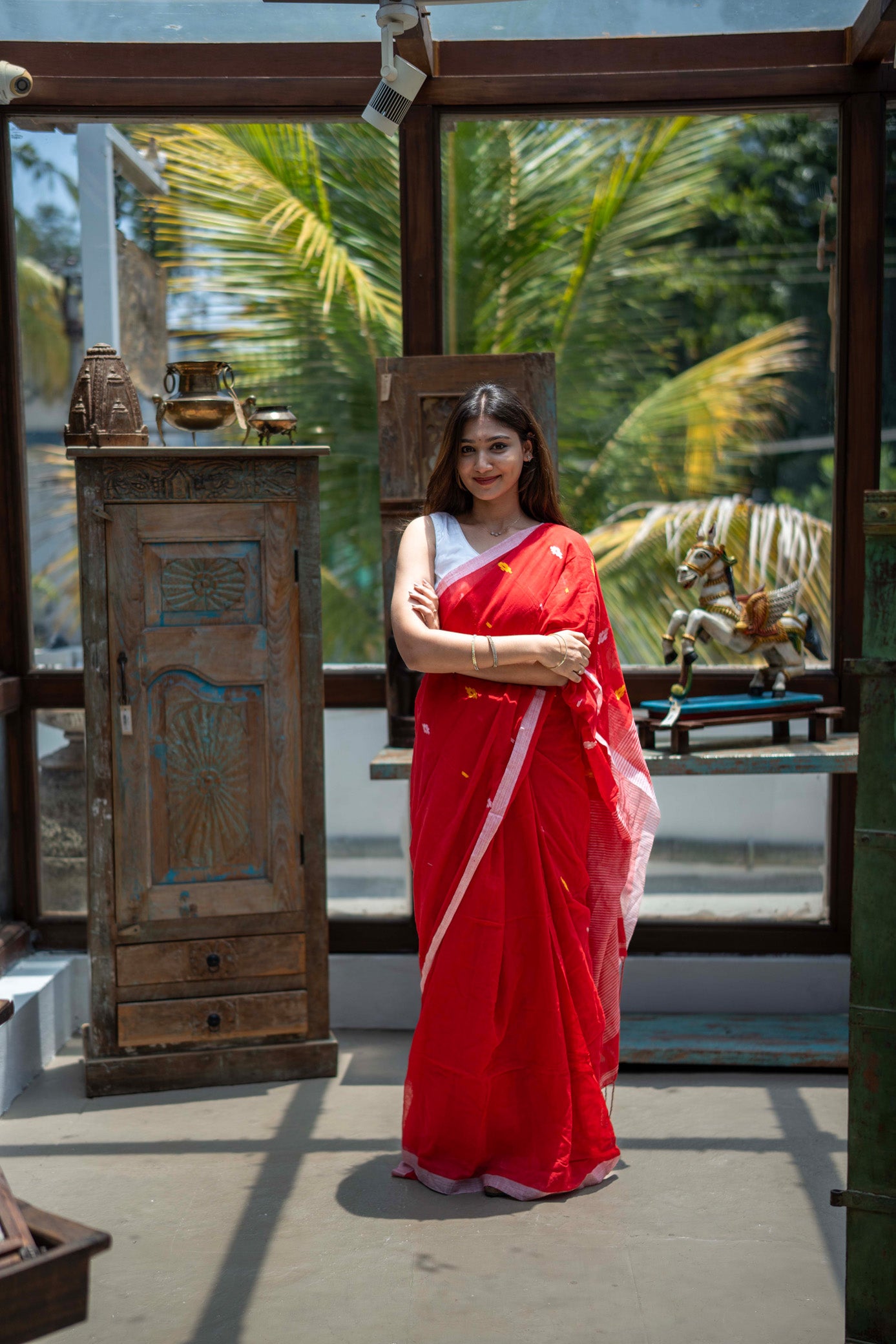 Kumkum Red Mul Cotton Saree