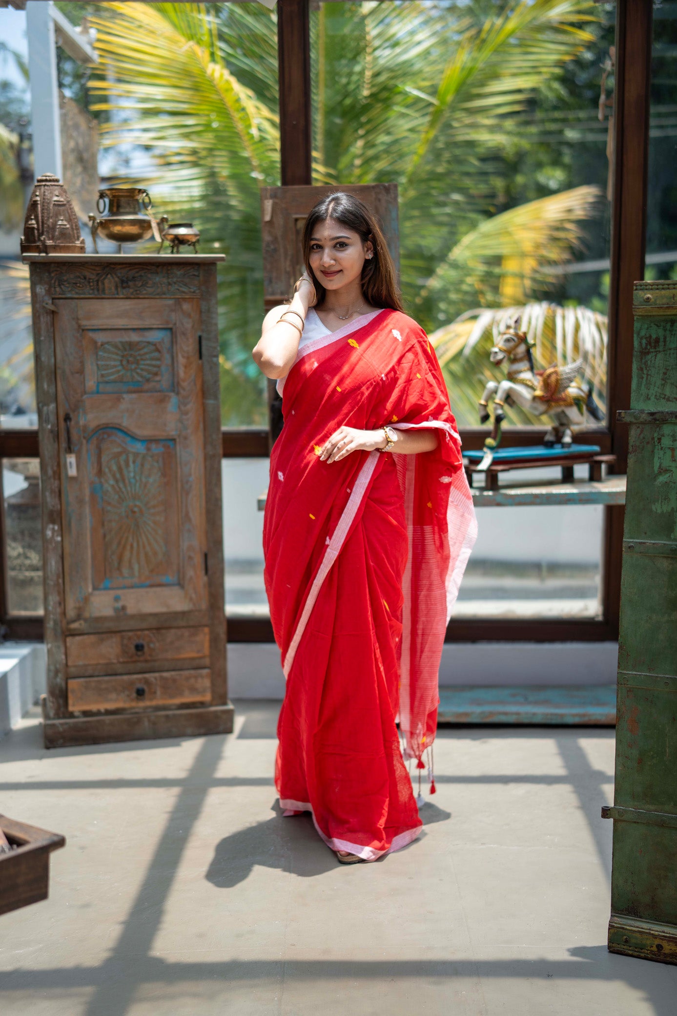 Kumkum Red Mul Cotton Saree