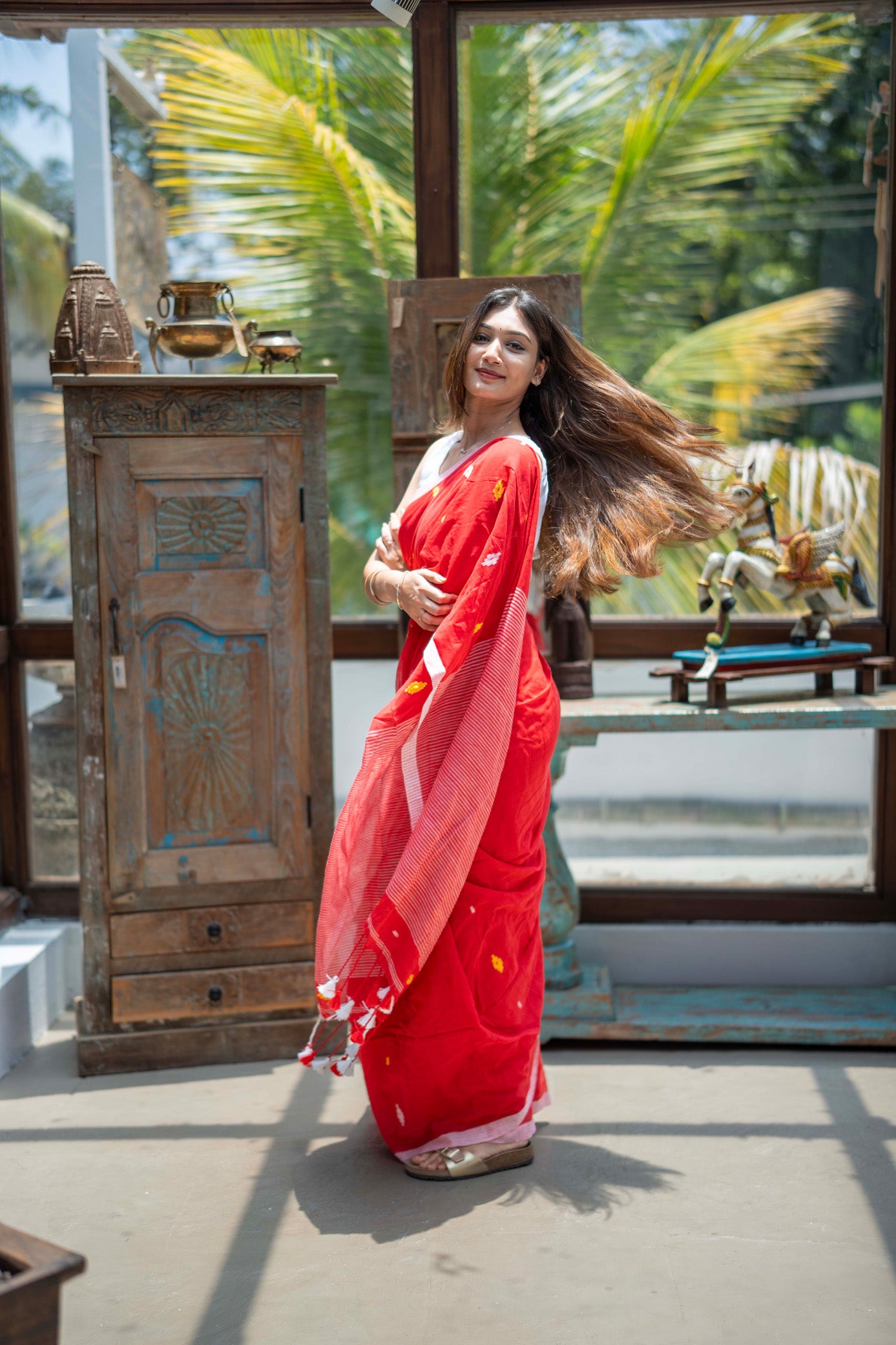 Kumkum Red Mul Cotton Saree