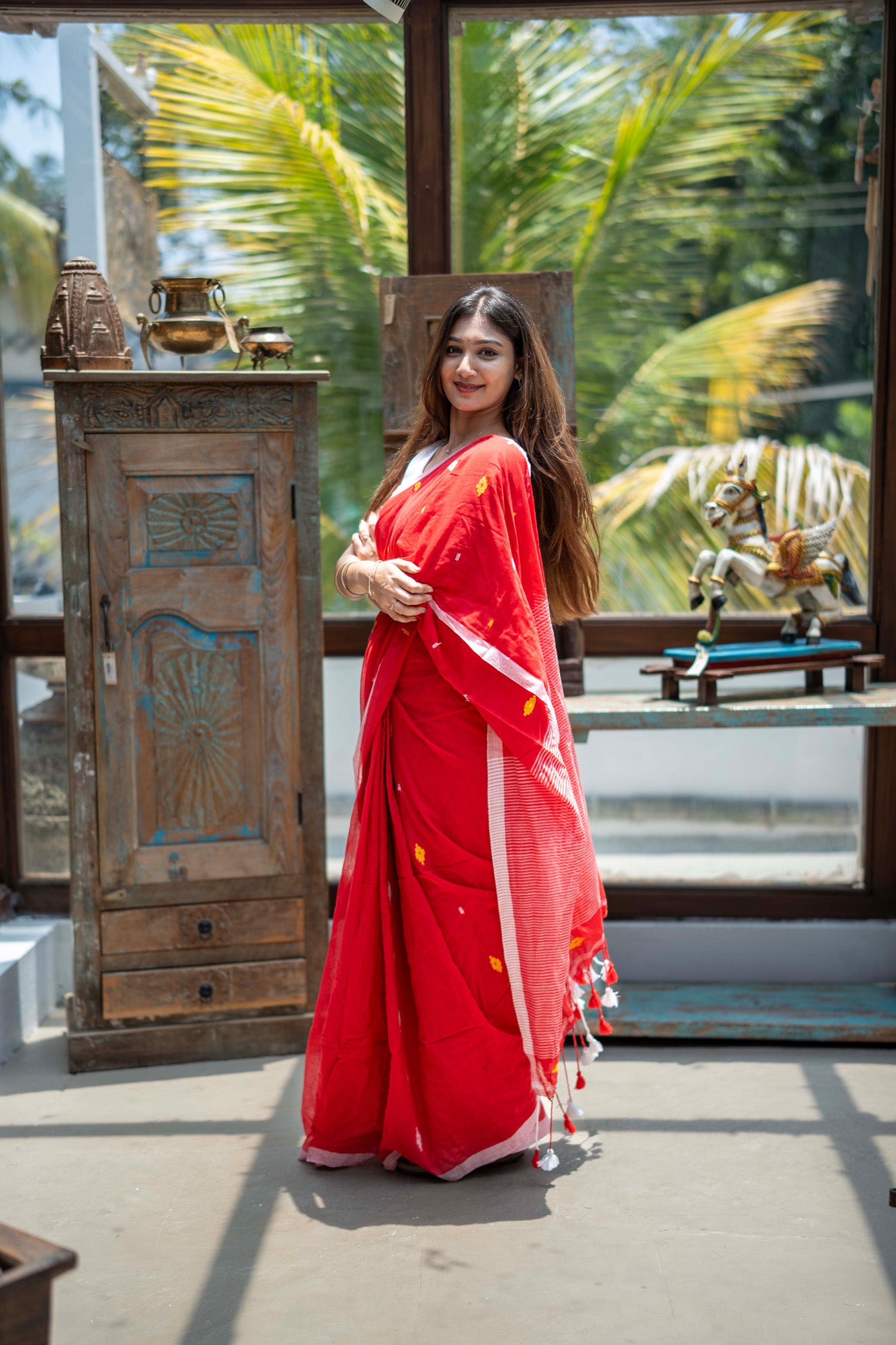 Kumkum Red Mul Cotton Saree