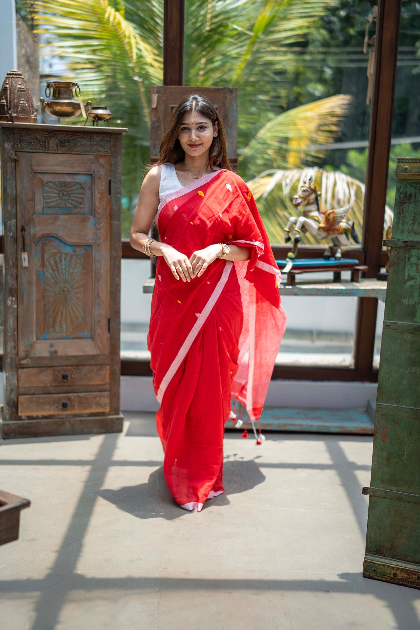 Kumkum Red Mul Cotton Saree