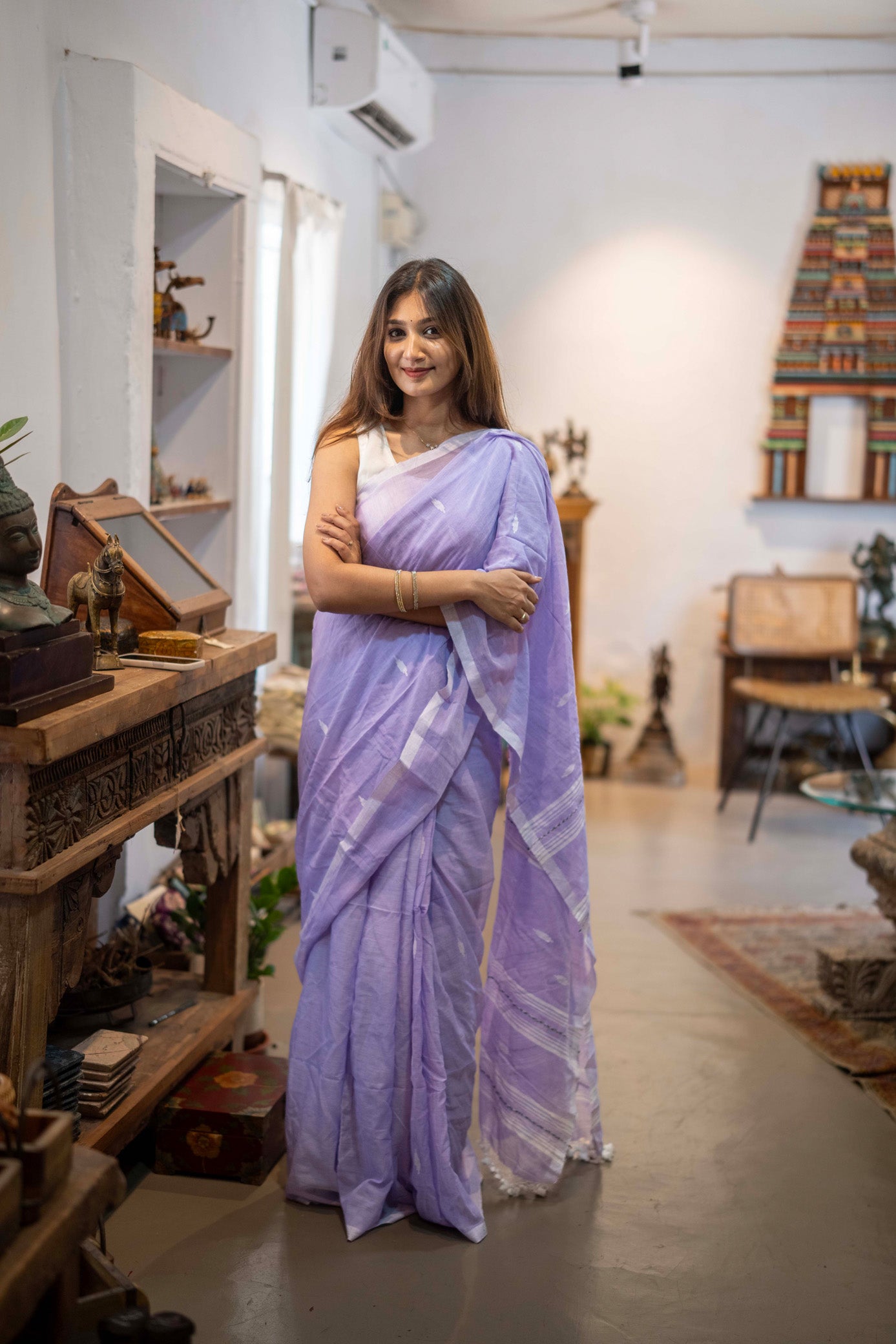 Malar Lavender Mul Cotton Saree