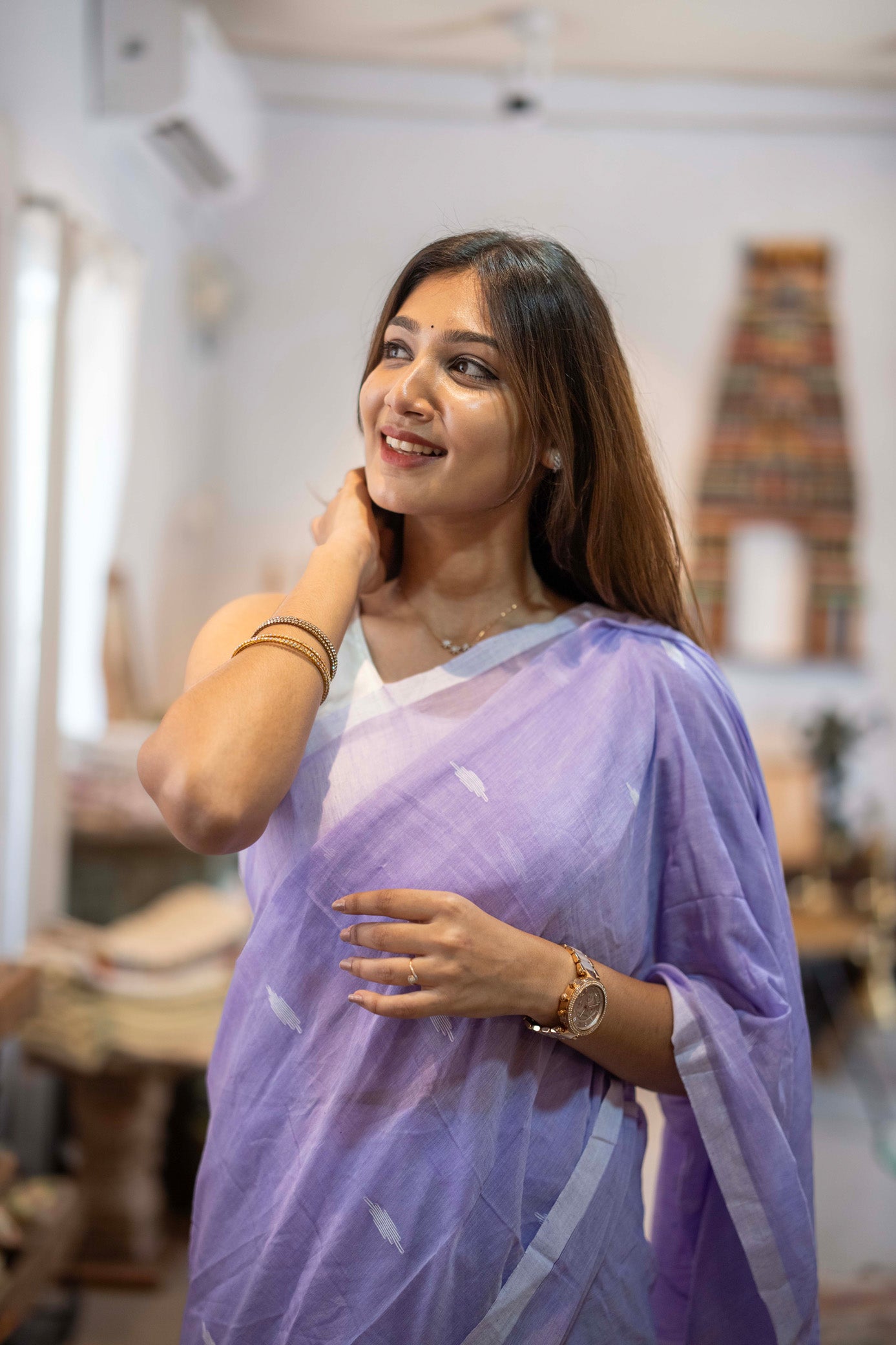 Malar Lavender Mul Cotton Saree