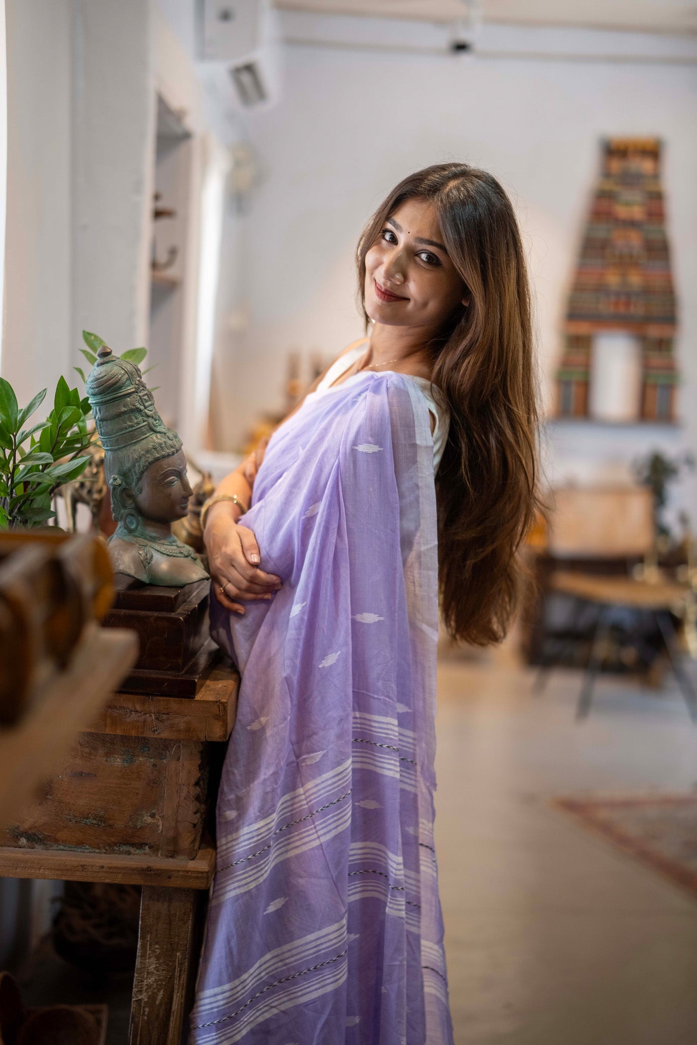 Malar Lavender Mul Cotton Saree